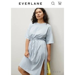 NWT EVERLANE’S SOLD OUT LUXE COTTON TIE FRONT TEE DRESS IN SKY, size M